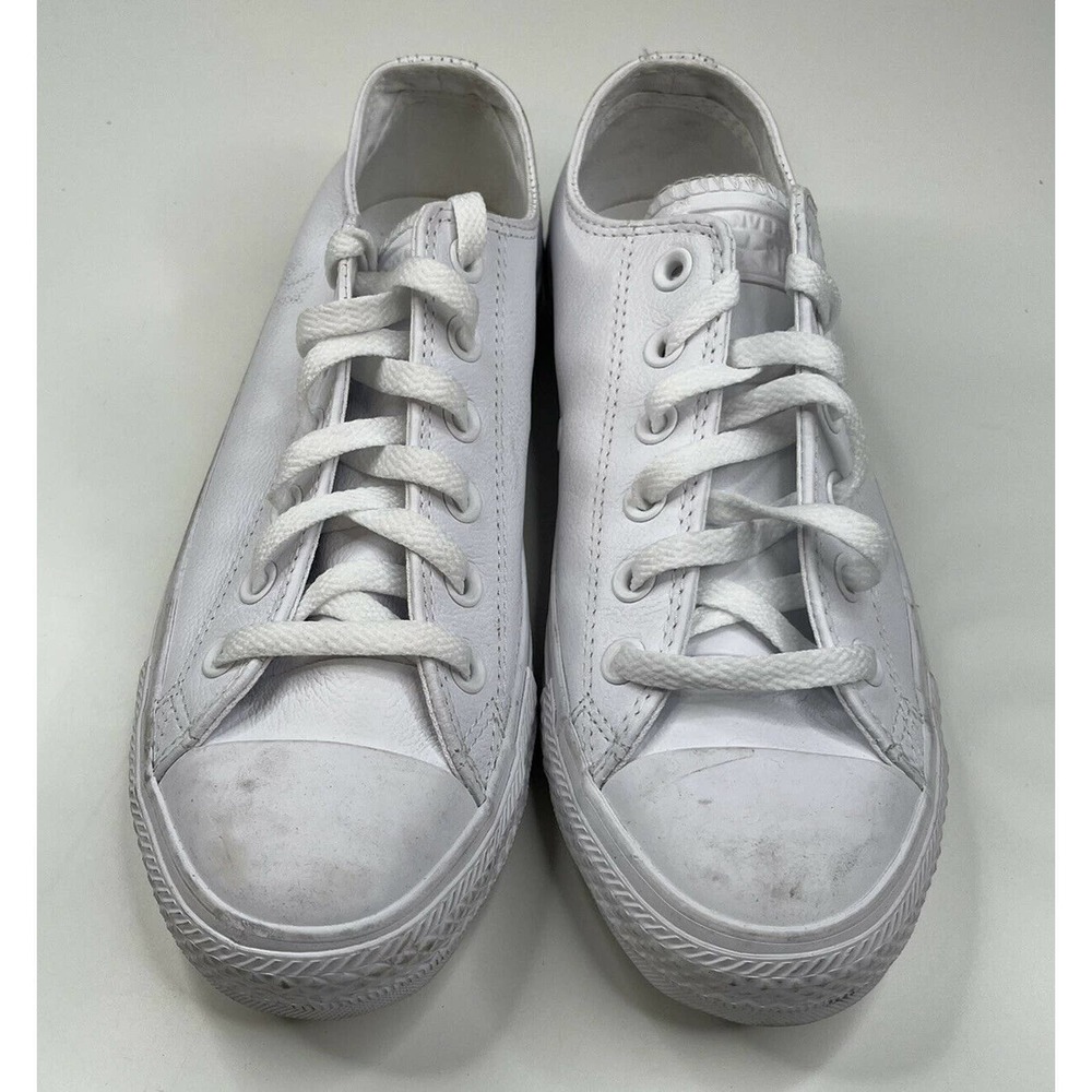 Converse All Star Leather Low Top Sneakers Size 8 Women's White Lace Up - Picture 3 of 8
